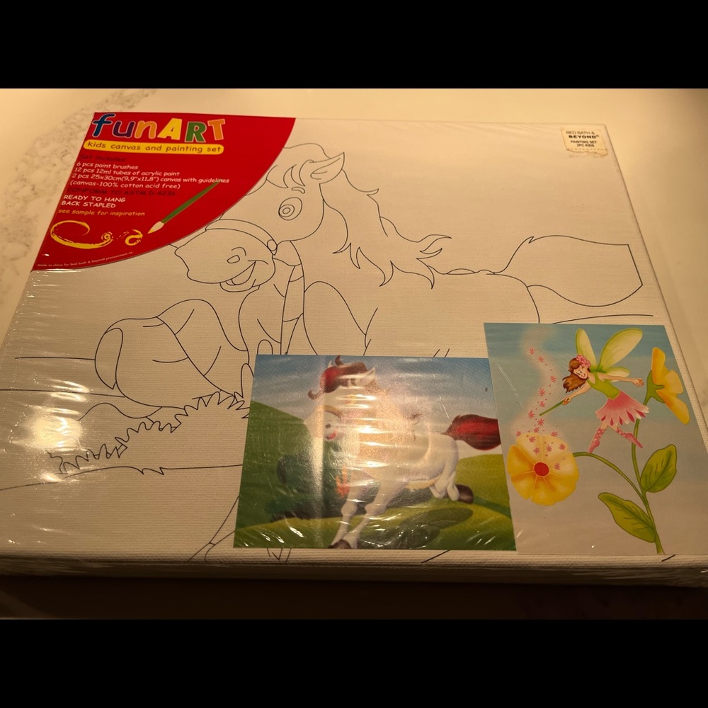 NWT Two canvases with two pictures stenciled on, ready for your kids to paint.
